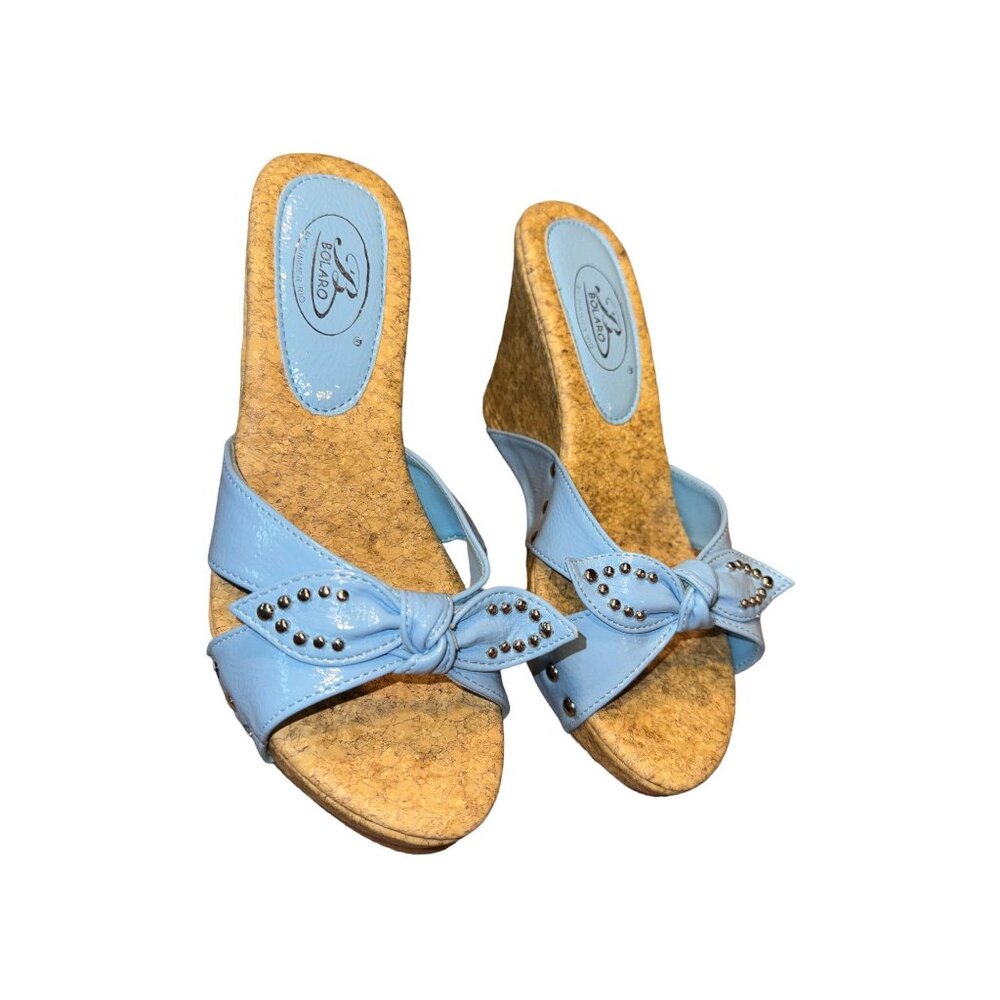Bolaro by Summer Rio Blue Silver Studded Wedge Heel Women Size 6.5 - Picture 2 of 12
